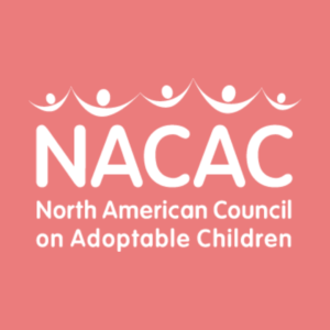 "NACAC North American Council on Adoptable Children" in front of a pink background