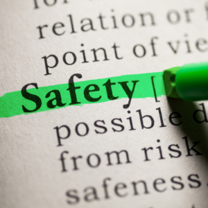 The word safety being highlighted in green in a dictionary